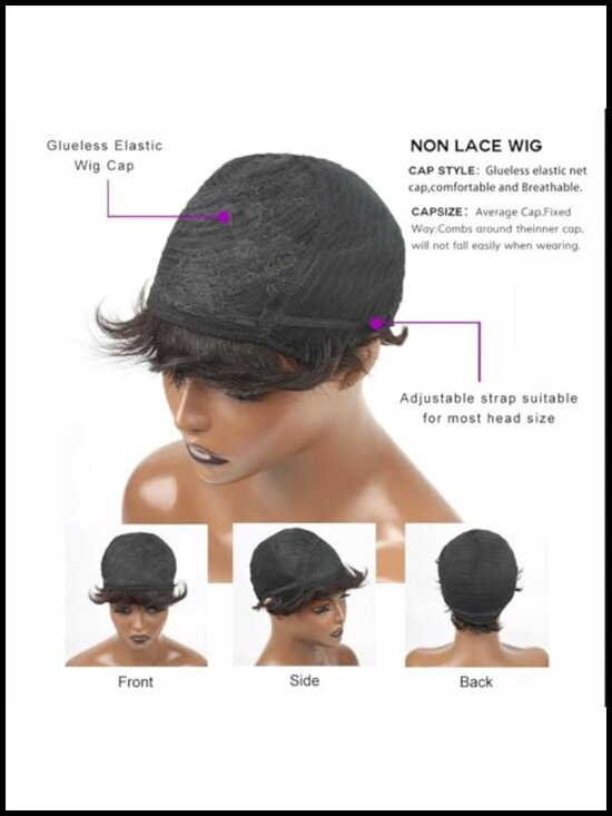 100% Human Hair Pixie Cut Wig Short Layered Glueless 180 Density main image 2